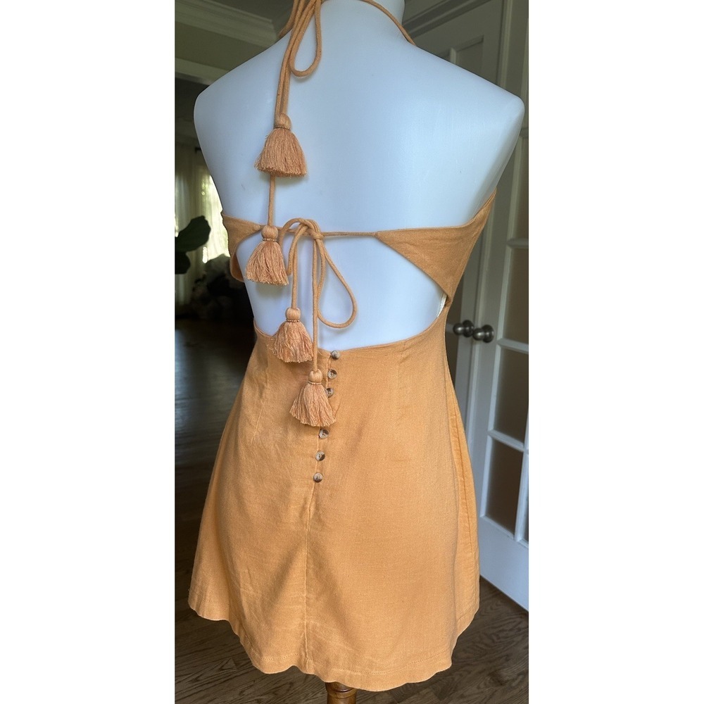 Free People Orange Halter Mini Dress Open Back Tassel Tie Small Viscose Cotton - Picture 5 of 11